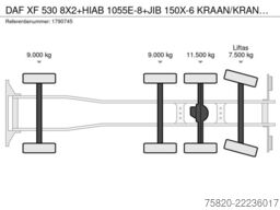 DAF XF 530 8X2+HIAB 1055E-8+JIB 150X-6 KRAAN/KRAN/C...