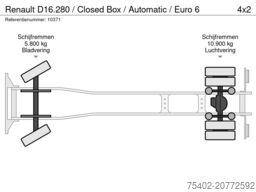 Renault D16.280 / Closed Box / Automatic / Euro 6