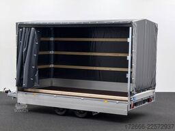 Hapert Trailers HAPERT AZURE H-2 | SCHIEBEPLANE LINKS | SATTELDACH | DUNKELGRAU 405X200X220CM 3500KG PLANENANHÄNGER | NFW | PARABELFEDER
