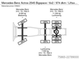 Mercedes-Benz Actros 2545 Bigspace / 6x2 / 974 dkm / Liftaxle...