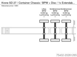 Krone SD 27 / Container Chassis / BPW + Disc / 1x Ext...