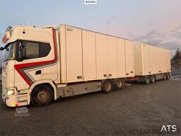 Scania S650 6x2 box truck w/ Ekeri 4 axle box trailer w/