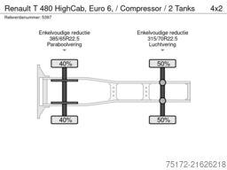 Renault T 480 HighCab, Euro 6, / Compressor / 2 Tanks