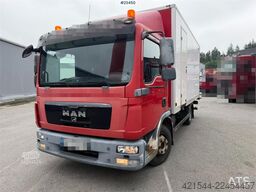 MAN TGL 8.220 4x2 box truck with a 2-ton lift