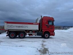 Scania R730 6x4 snow plow–equipped tipper truck with unde