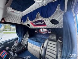 Scania R660 6x4 flatbed truck with rear-mounted 23 tonne-