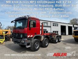 Camión portacontenedores de gancho MERCEDES-BENZ 4144 Actros MP2 Abrollkipper 8x8 Singlebereifung