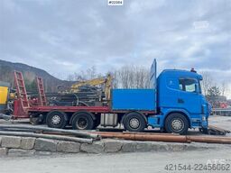 Scania R480 flatbed truck with manual loading ramps - rep