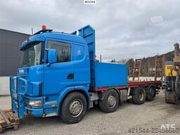 Scania R480 flatbed truck with manual loading ramps - rep