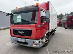 MAN TGL 8.220 4x2 box truck with a 2-ton lift