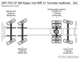 DAF FAX CF 480 Kipper met HMF 21 Tonmeter laadkraan