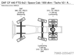 DAF CF 440 FTG 6x2 / Space Cab / 930 dkm / Tacho V2...