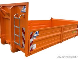 A1 Container STAHL-Kippaufbau 8 m³ ? Bordwände ? Pendelklappe abklappbar ? 2011 Tieforange ? Abrollcontainer