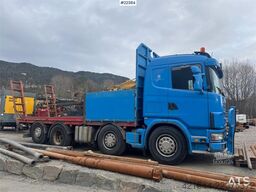 Scania R480 flatbed truck with manual loading ramps - rep
