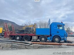 Scania R480 flatbed truck with manual loading ramps - rep