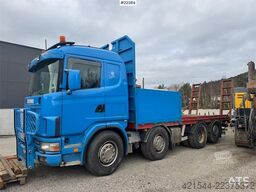 Scania R480 flatbed truck with manual loading ramps - rep