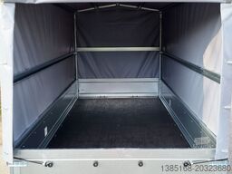 Martz Kastenanhänger Tieflader 750kg 264cm x 126cm kippbar Hochplane 140cm