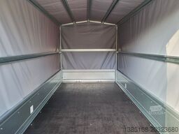 Martz Kastenanhänger Tieflader 750kg 264cm x 126cm kippbar Hochplane 140cm