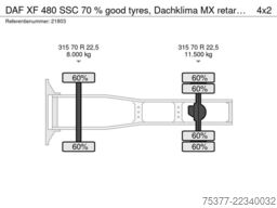 DAF XF 480 SSC 70 % good tyres, Dachklima MX retard...