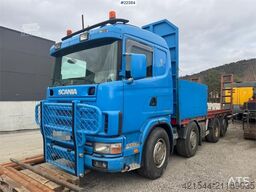 Scania R480 flatbed truck with manual loading ramps