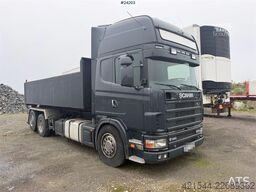 Scania R164G 580 V8 6x2 hook truck w/ box.