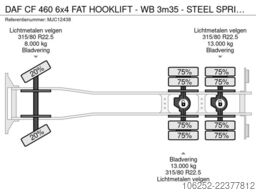 DAF CF 460 6x4 FAT HOOKLIFT - WB 3m35 - STEEL SPRIN...