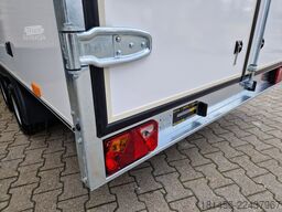 trailershop schöner Kofferanhänger niedrige Ladefläche Seitentür 2700kg 360x200x210cm Neuverkauf