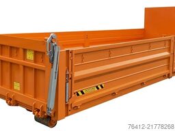 A1 Container STAHL-Kippaufbau 12 m³ - Pendelklappe abklappbar - Zurrösen - RAL 2011 Tieforange