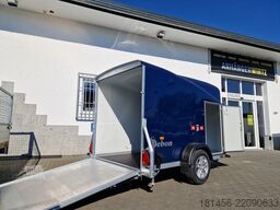 Rimorchio per auto Cheval Liberté Polycargo C 300 Koffer aerodynamisch Alufelgen Seitentür royalblau