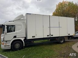 Scania P270 4x2 box truck with full side opening and tail