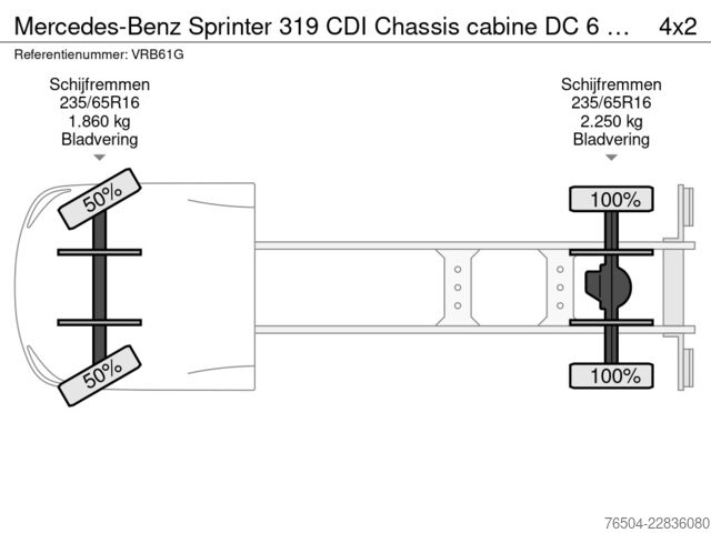 Važiuoklė su kabina Mercedes-Benz Sprinter 319 CDI Chassis cabine DC 6 Zits Euro 6E