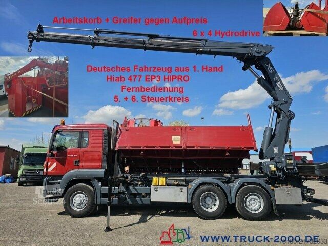 Krautuvas sumontuotas ant sunkvežimio MAN TGS 26.440 Hiab 477 15m 13,2m=2,62T Arbeitskorb