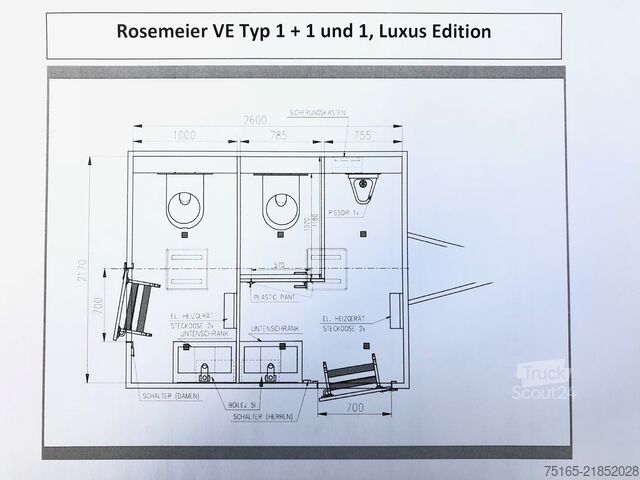 عربة دورات المياه Rosemeier VE 1 Damen, 1 Herren+U Max SILVER Toilettenanhänger