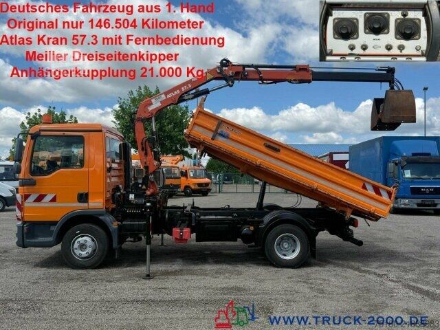 Dreiseitenkipper LKW MAN TGL 12.220 Meiller Atlas Kran 5+6 Steuerk 146TKM
