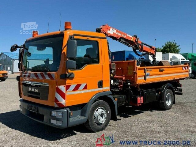 Camion ribaltabile trilaterale MAN TGL 12.220 Meiller Atlas Kran 5+6 Steuerk 146TKM