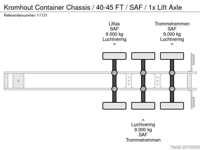 نقل الحاويات Kromhout Container Chassis / 40-45 FT / SAF / 1x Lift Axle