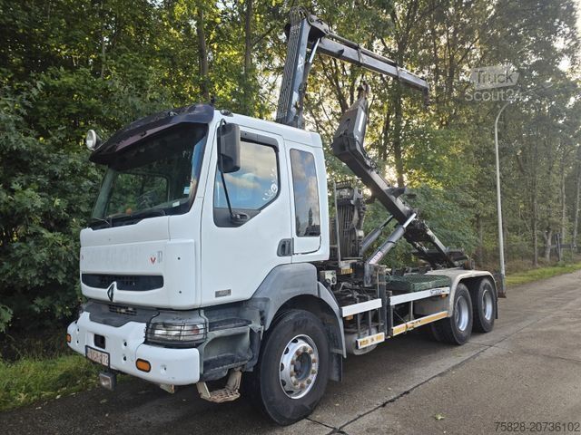 Camión portacontenedores de gancho RENAULT Kerax 420 dci/Kran Hiab 080B-2/ Multilift Haken
