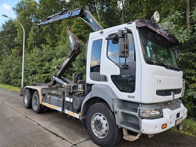 Camión portacontenedores de gancho RENAULT Kerax 420 dci/Kran Hiab 080B-2/ Multilift Haken
