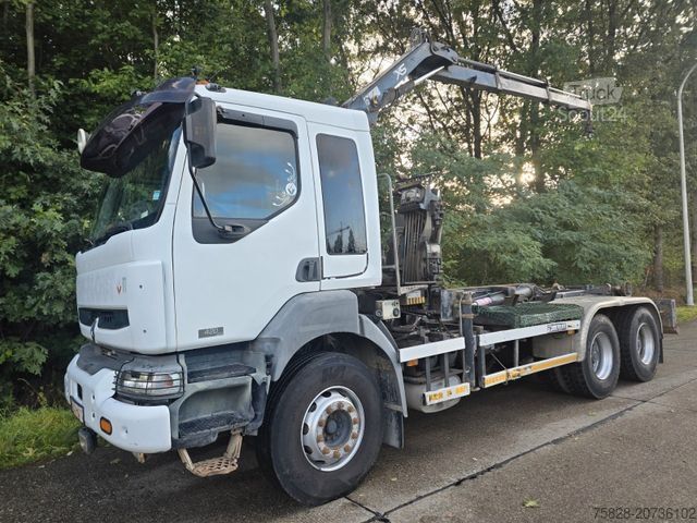 Camión portacontenedores de gancho RENAULT Kerax 420 dci/Kran Hiab 080B-2/ Multilift Haken