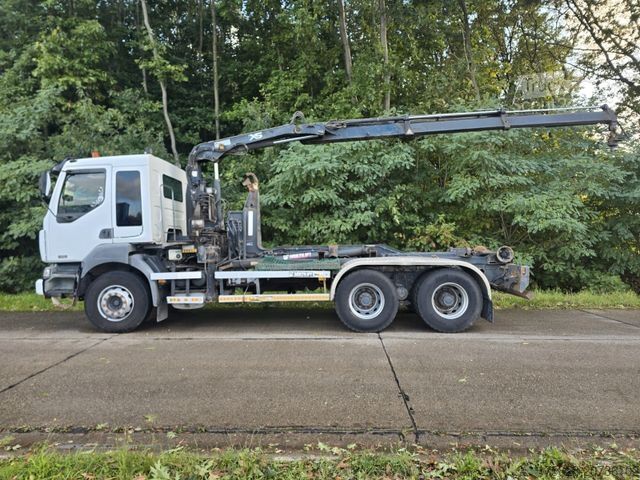 Camión portacontenedores de gancho RENAULT Kerax 420 dci/Kran Hiab 080B-2/ Multilift Haken