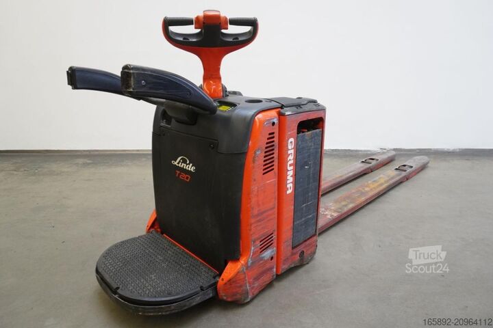 Elektrische meelooppallettruck met sta-platform Linde T 20 AP 131