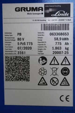 аккумулятор для погрузчика GRUMA 80 Volt 5 PzS 775 Ah