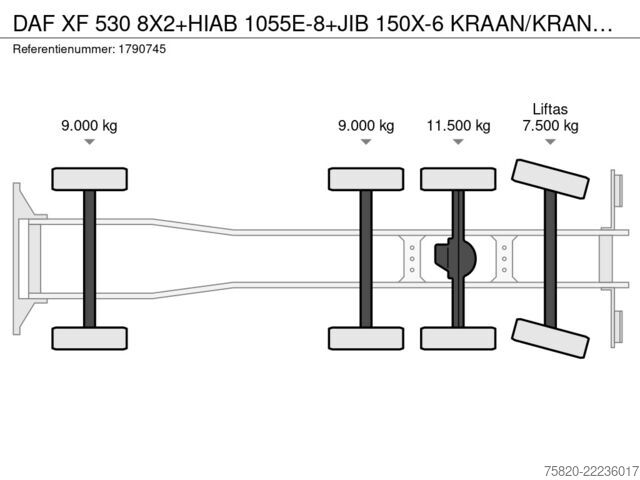Camion cu macara DAF XF 530 8X2+HIAB 1055E-8+JIB 150X-6 KRAAN/KRAN/C...