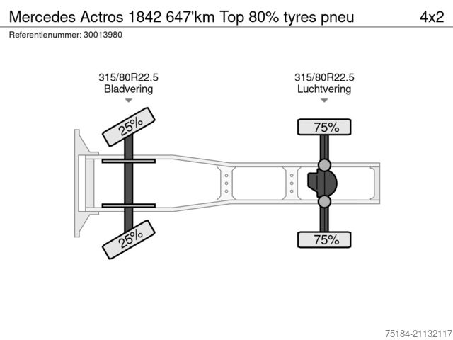 Tracteur standard Mercedes Actros 1842 647'km Top 80% tyres pneu