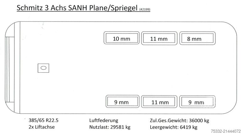 Open oplegger met zeil Schmitz Cargobull 3 achs Tautl 385/65 UNFALL Portal 2xLift