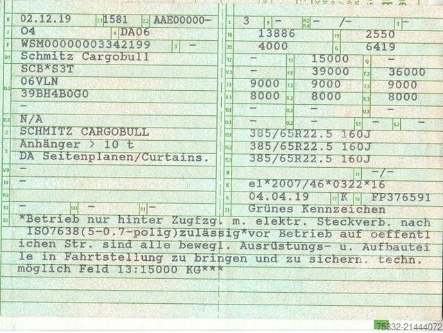 Open oplegger met zeil Schmitz Cargobull 3 achs Tautl 385/65 UNFALL Portal 2xLift