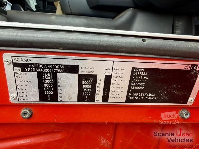 Șasiu de camion Scania R 580 LB 6x4 MSA - ENGINE IS DAMAGED