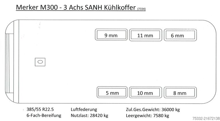 Geïsoleerde kastoplegger Merker 3 achs Carrier Maxima 1300 Portal 2,9m