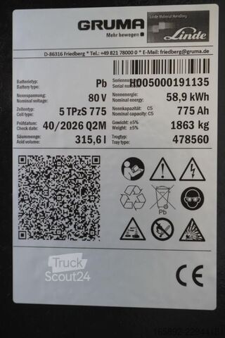 акумулятор для навантажувача GRUMA 80 Volt 5 PzS 775 Ah