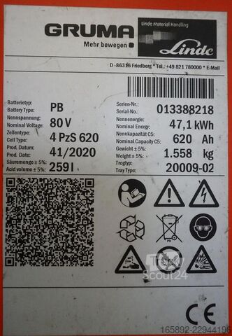 акумулятор для навантажувача GRUMA 80 Volt 4 PzS 620 Ah